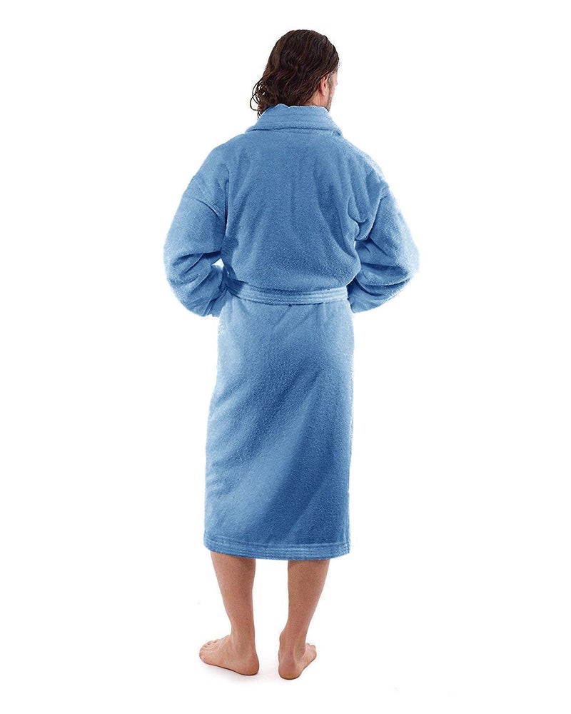Marquess All-Cotton Bathrobe Thick Plush Cloth Housecoat Terry Toweling, Sweat Steaming Clothes Comfortable & Warm (LIGHT BLUE) - Image 4